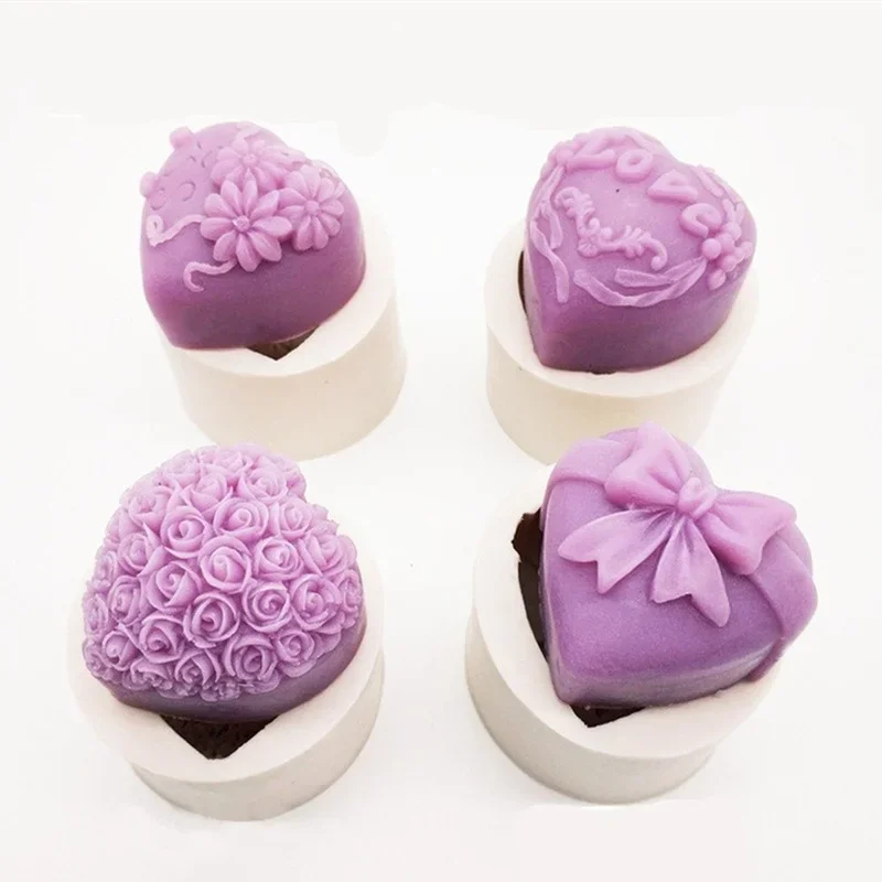 3D Love Carving Flower Soap Silicone Mold Handmade Chocolate Cake Baking Tool Diy Clay Plaster Candle Making Kit Home Gift