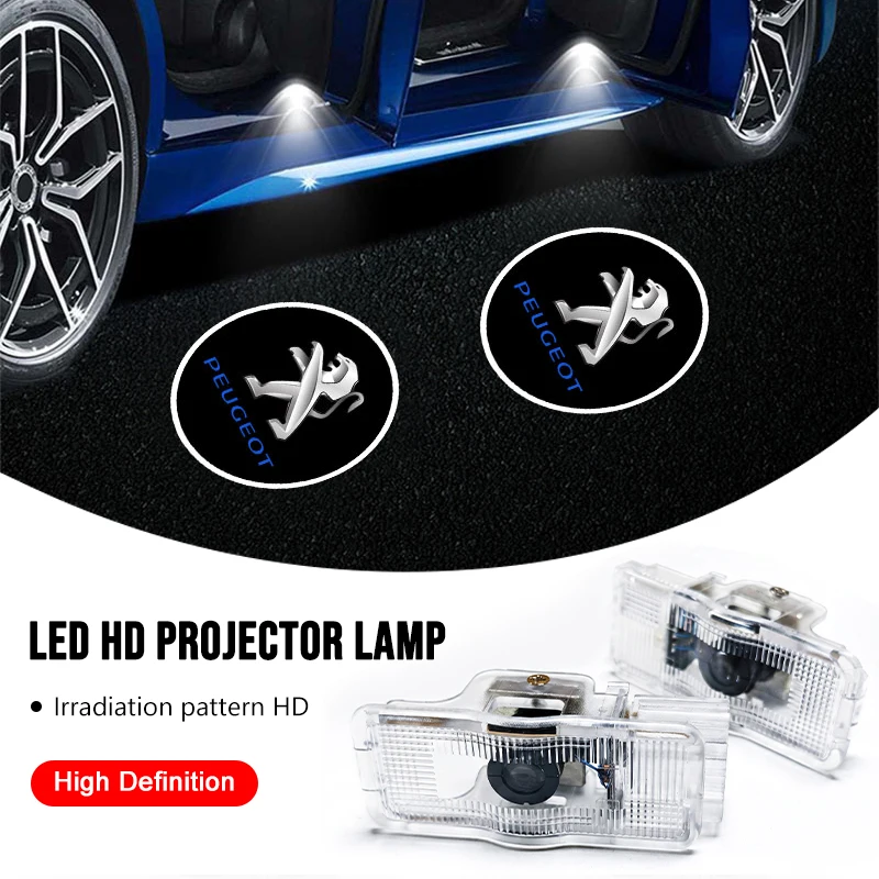 2 Peças de Luzes de Boas-Vindas LED HD para Carro, Projetores de Porta, Acessórios Automotivos para Peugeot 308 408 508 RCZ 208 3008 2008 206 207, Gad