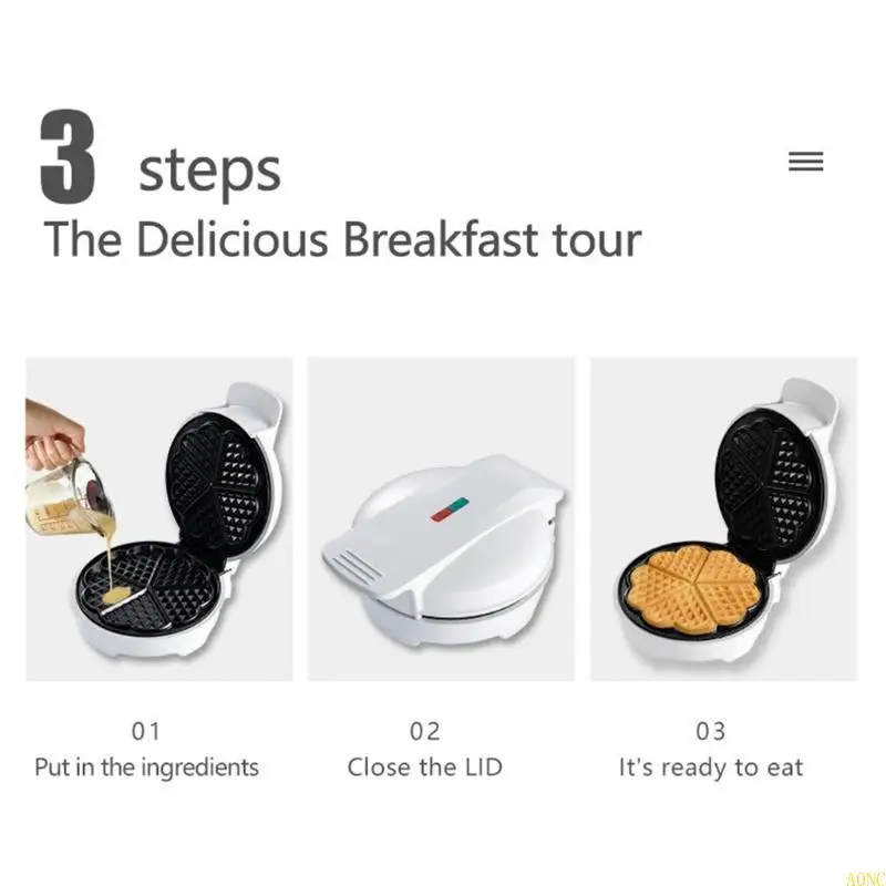 A0NC 양면 난방 아침 식사 제조업체 심장 모양의 자백 코팅 와플 제조업체 베이킹 곰팡이 주방 액세서리