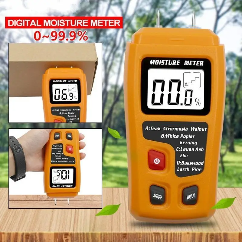 EMT01 0-999 Two Pins Digital Wood Moisture Meter Wood Humidity Tester Hygrometer Timber Damp Detector Large LCD Display