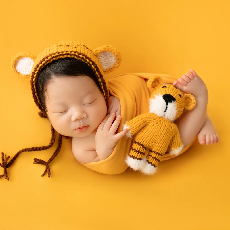 

Newborn Photography Outfit Boy Girl Knitted Wool Hat Mouse Doll Wrap Background Cloth Baby Photoshoot Clothes Romper Accessoires