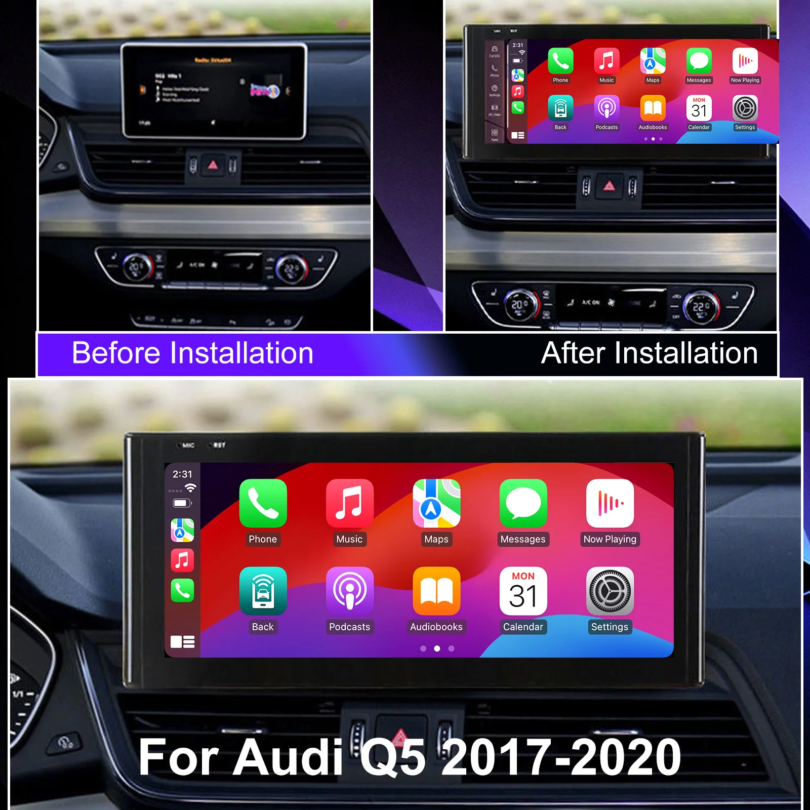 Leapoint Carplay inalámbrico para coche Audi Q5 2017-2020 Android 14 Radio de coche pantalla de 12,5 pulgadas reproductor Multimedia 4G navegación GPS