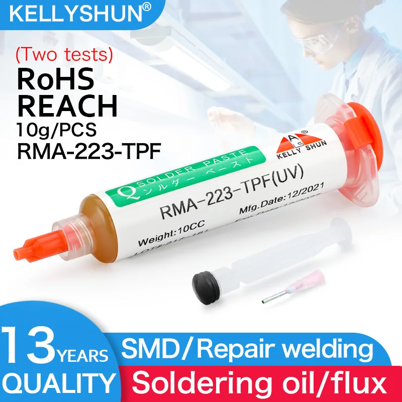 

KELLYSHUN RMA-223-TPF Flux for Soldering SMD BGA PCB IC LED Repair Welding Tools No-Clean Soldering Paste Rosin 10cc