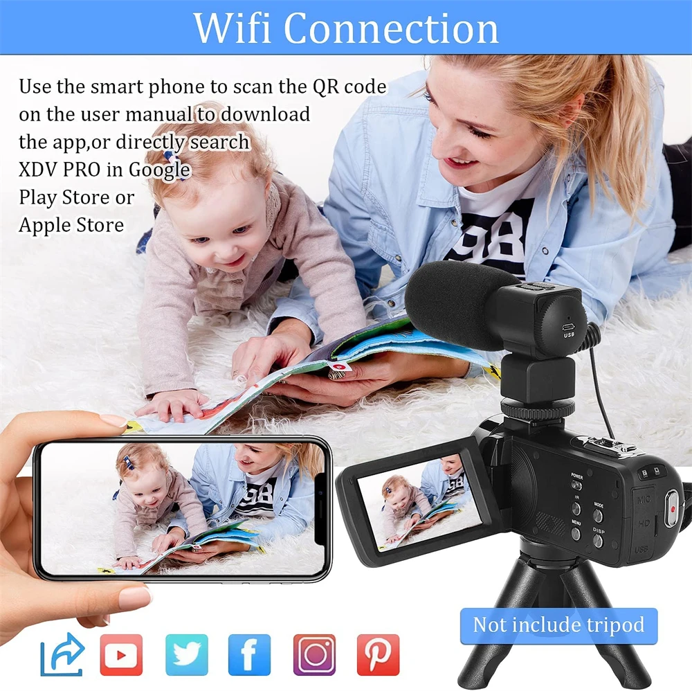 4k Professional Camcorder for Youtube Tiktok and Vlog Streaming with16x Digital Zoom Wifi Infrared Night Vision Video Cameras