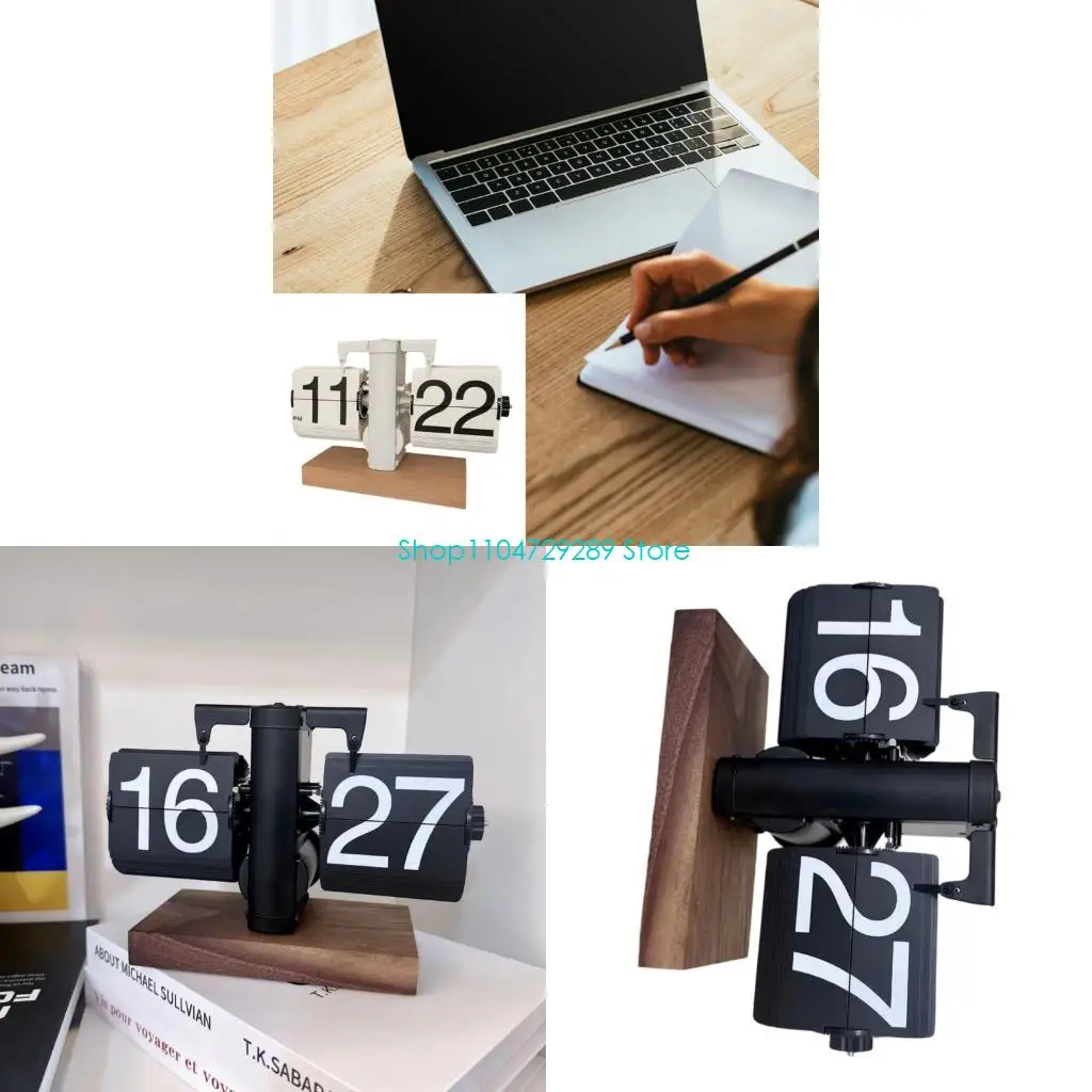 

D8KE Noiseless Automatic Wooden Clock Stainless Steel Frame 12H Timekeeping Perfect for Bedroom Library Study Room Decor