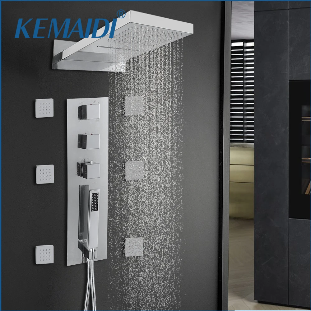 KEMAIDI Bathroom Shower Set Multifunction Mixer Concealed Bath Shower Systerm W/Massage jets Waterfall Shower Head