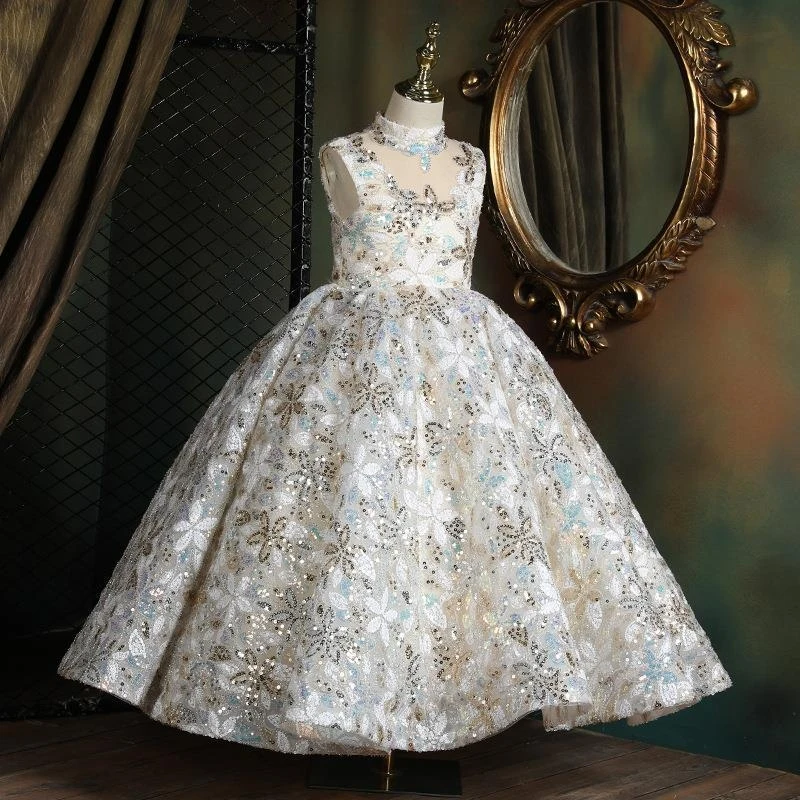 New High-End Evening Dress for Girls, Suitable for Piano Performances, Model Runway Shows, and Princess Performances