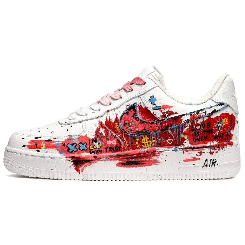 

[Custom Men's colorful graffiti in red and white]Nike Air Force 1 Air Force 1 Low-Top Skateboard Shoes Men's Red White