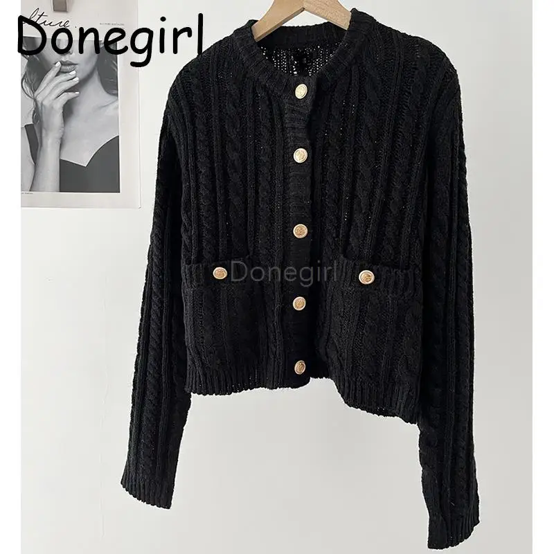 Donegirl 2024New Autumn Fashion Women Loop Yarn Short Knitted Sweater Cardigan Coat Solid Casual Simple Commute Tops Female Chic