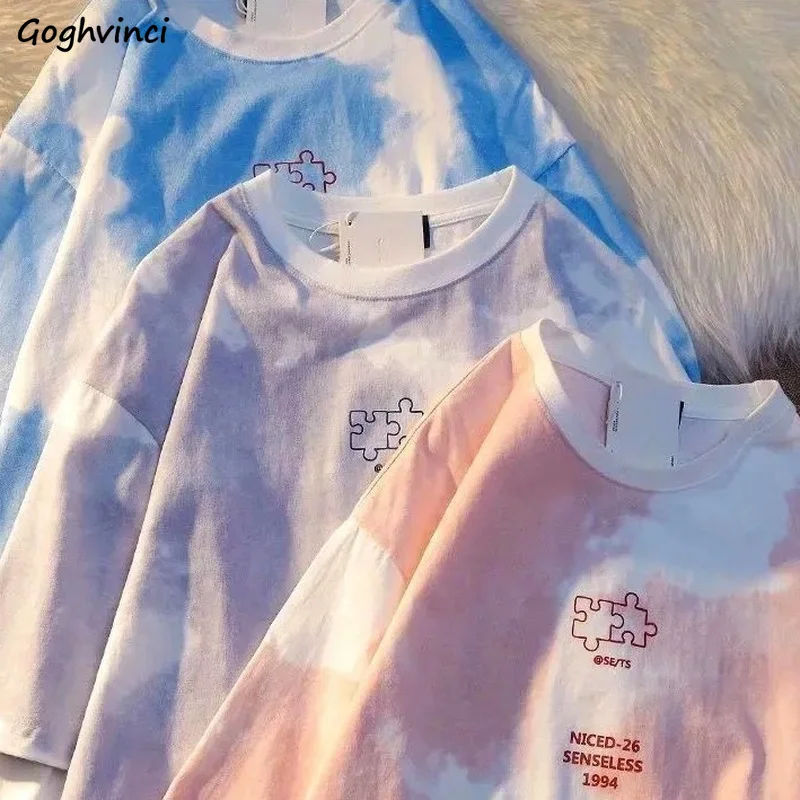 

Half Sleeve T-shirts Women Loose Leisure Hot Sale Tie Dye Ulzzang Tee Tops Summer Printed Couples Harajuku Stylish Vintage Chic