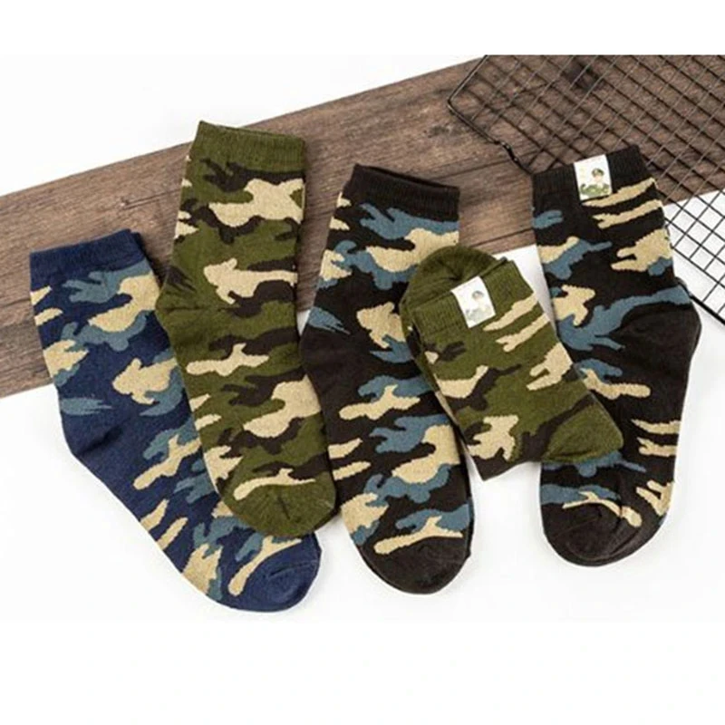 5 Pairs Spring And Autumn Men High Quality Mid Tube Socks Camouflage Army Green Comfortable Warm Thickened Cotton Socks