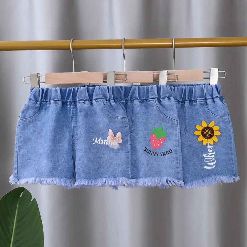 Baby Girls Shorts Jeans Kids Eastic Band Short Pant 2024 Summer 1 To 4 Yrs Children\'s Cartoon Trousers Korean Style Clothing