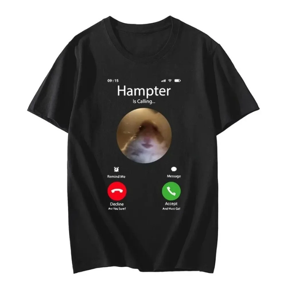 Summer Dank Meme Hamster Staring Front Camera Hampter Calling T-shirt Fashion Short Sleeve T-shirts Streetwear Unisex
