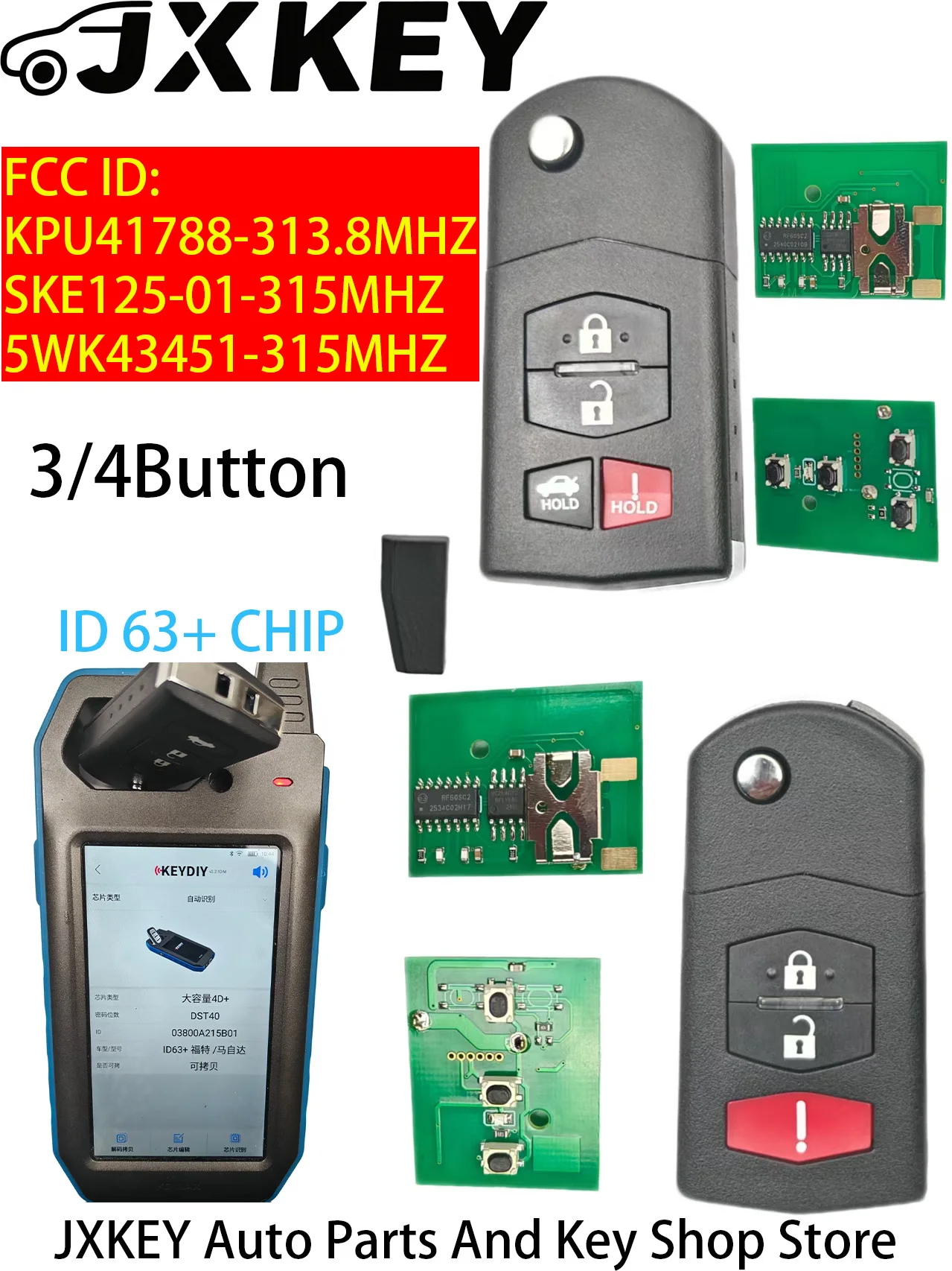 

JXKEY 2 шт. для MAZDA 3/4BT, выкидной ключ 313.8/315 МГц, FCCID: KPU41788 SKE125-01 5WK43451 4D63+CHIP для Mazda 2 3 5 6 8 CX-7 CX-9 MX-5
