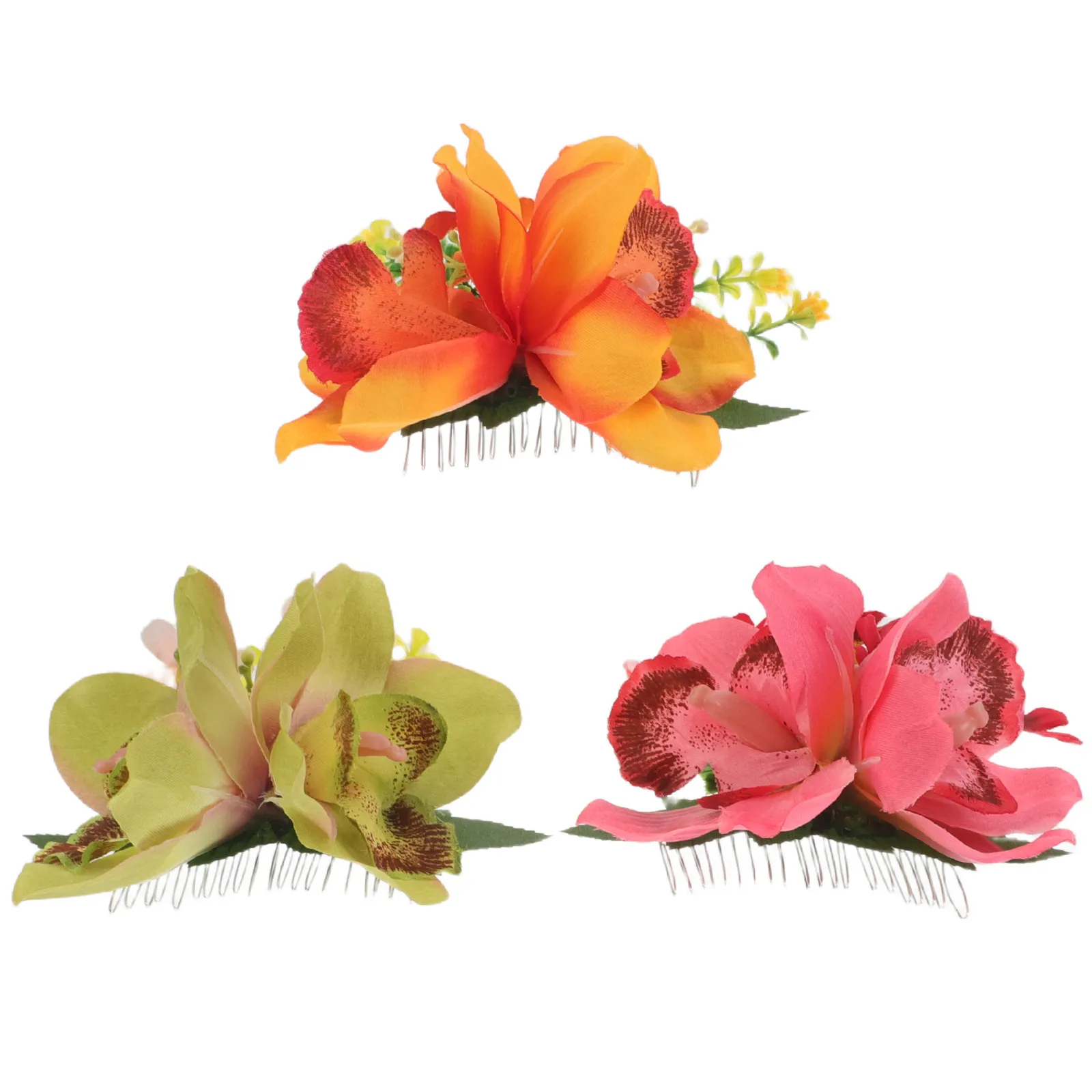 3Pcs Orchid Hair Combs Hawaiian Style Floral Side Clips Tropical Artificial Flower Barrettes for Wedding Bun Updo Beach Party