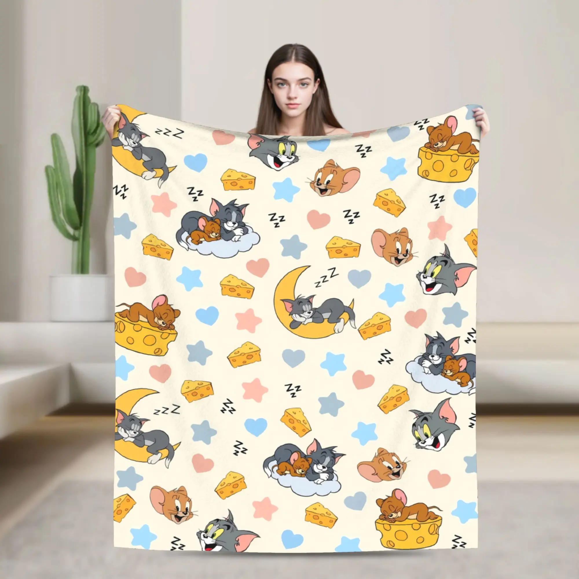 Tom Jerry White Print Manga Flannel Blanket Winter Super Warm Throw Blanket for Kids Living Room Bedspread Sofa Bed Cover