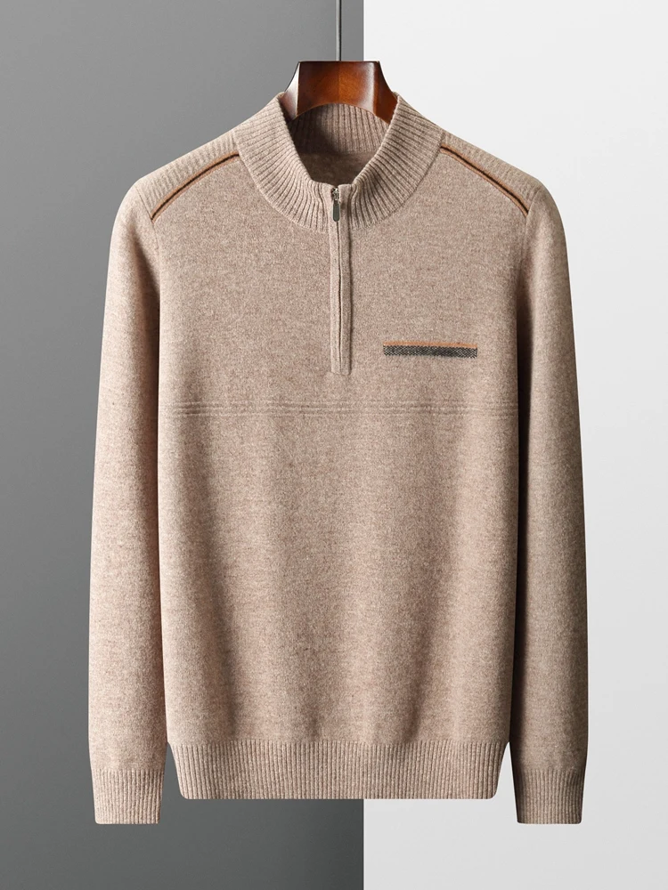 CHICUU-Pull en cachemire à col montant avec fermeture éclair pour homme, pull décontracté intelligent, tricots 100% laine mérinos, vêtements basiques et doux, automne et hiver