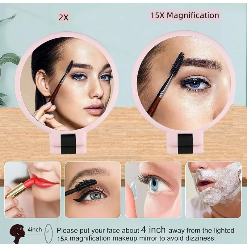 2/5/10/15X vergrotende spiegel - Handheld met verstelbaar handvat, dubbelzijdig opvouwbaar voor reizen, make-up en scheren