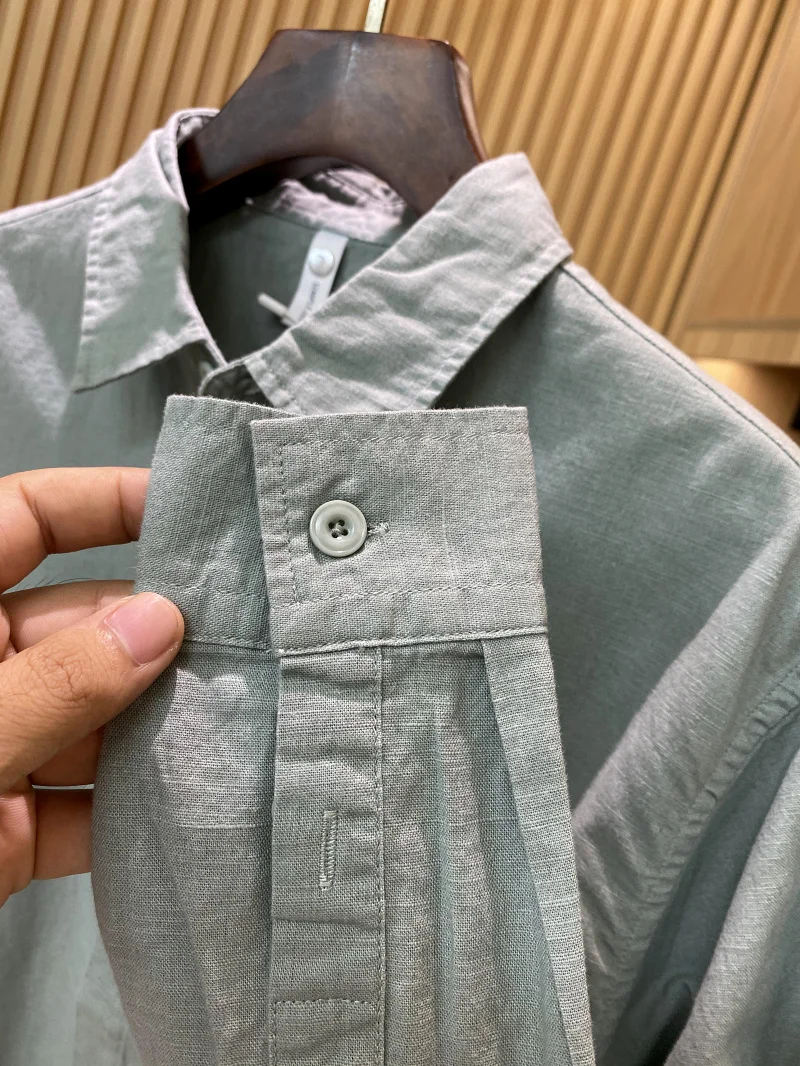 الراقية القطن الكتان طويل Sve عارضة طوق الرجال irt تنفس مريحة الشباب Sle الوقوف صالح لملابس الخريف