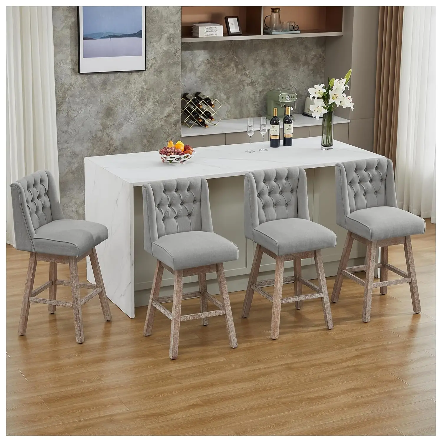

Counter Height Bar Stools Set of 4, 360°Swivel Bar Stools with Back and Wood Legs, Customized