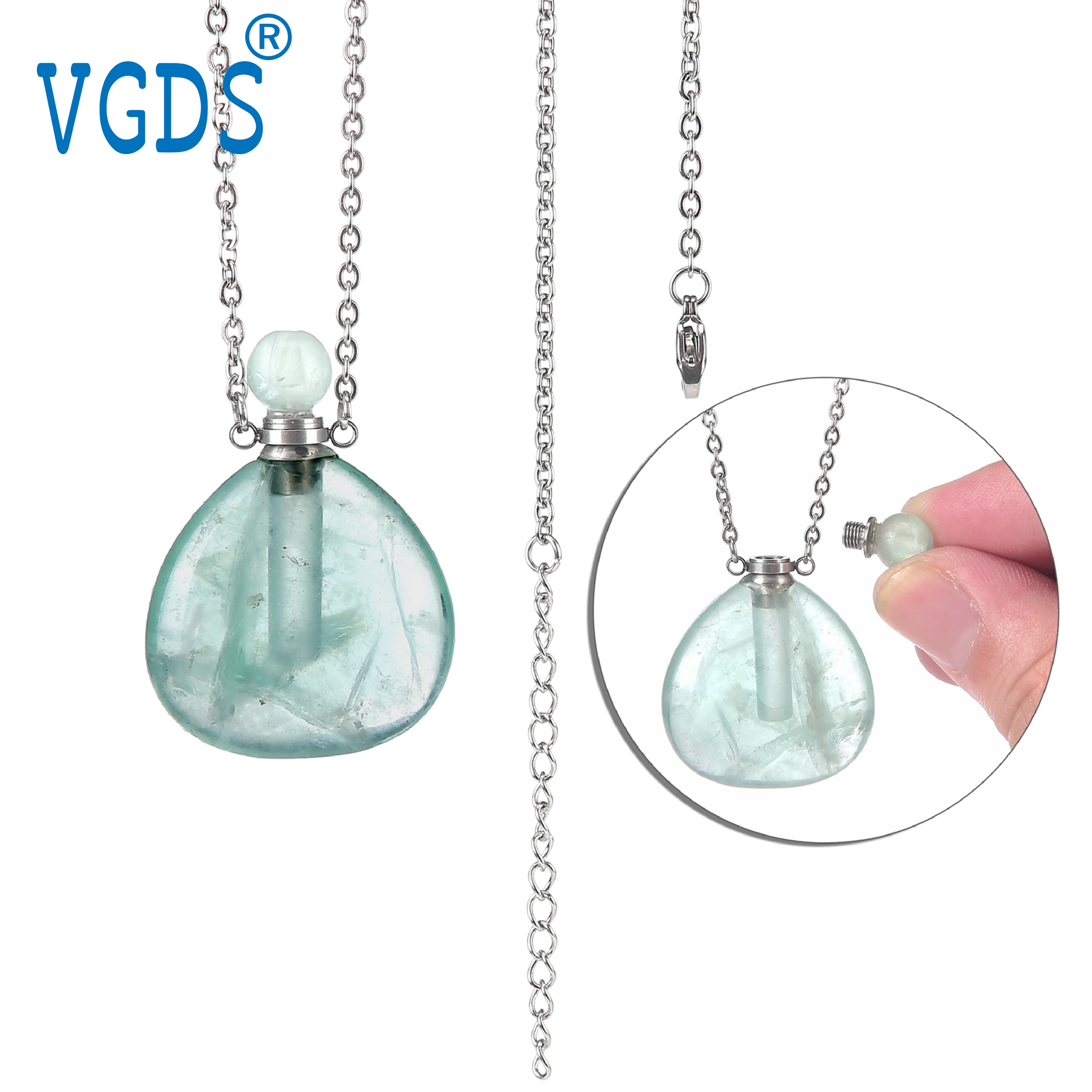 

Natural Crystal Rose Quartz Hexagonal Column Perfume Bottle Stone Pendants Healing Charms Necklaces For Womens Men Jewelry Gift