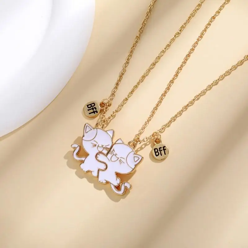 31BB 2 Pack Friendship Necklace Set Cats Pendants Necklace Charm Necklaces Friend Neck Jewelry Suitable for Various Occasion