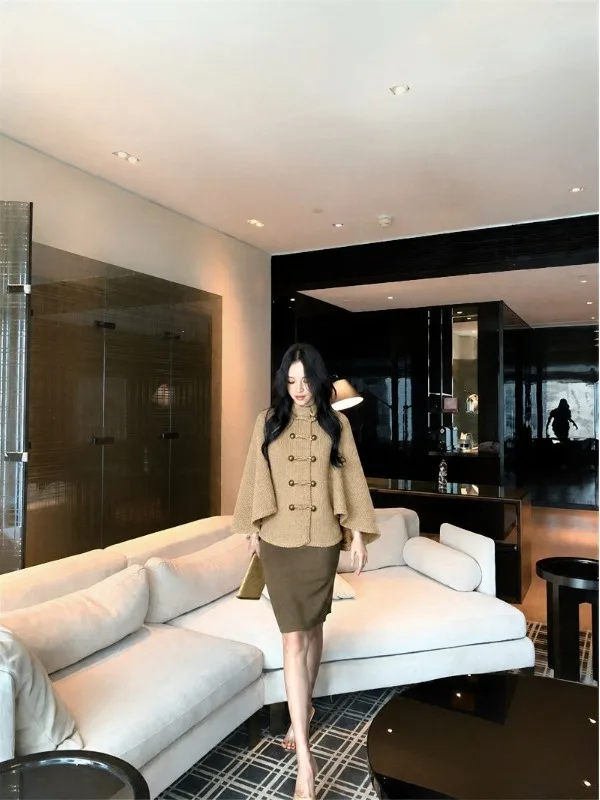 Korean Style Double Button High Intelligence Cowl Neck Knitted Open Cardigan Women's Autumn Overhead Sweater Coat Luxury Atmo...