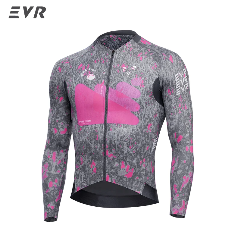 EVR Fietsshirt Lange mouwen Heren Hoogelastisch Ademend Wegfietsshirt Zweetafvoerend Sneldrogend MTB Fietsshirt