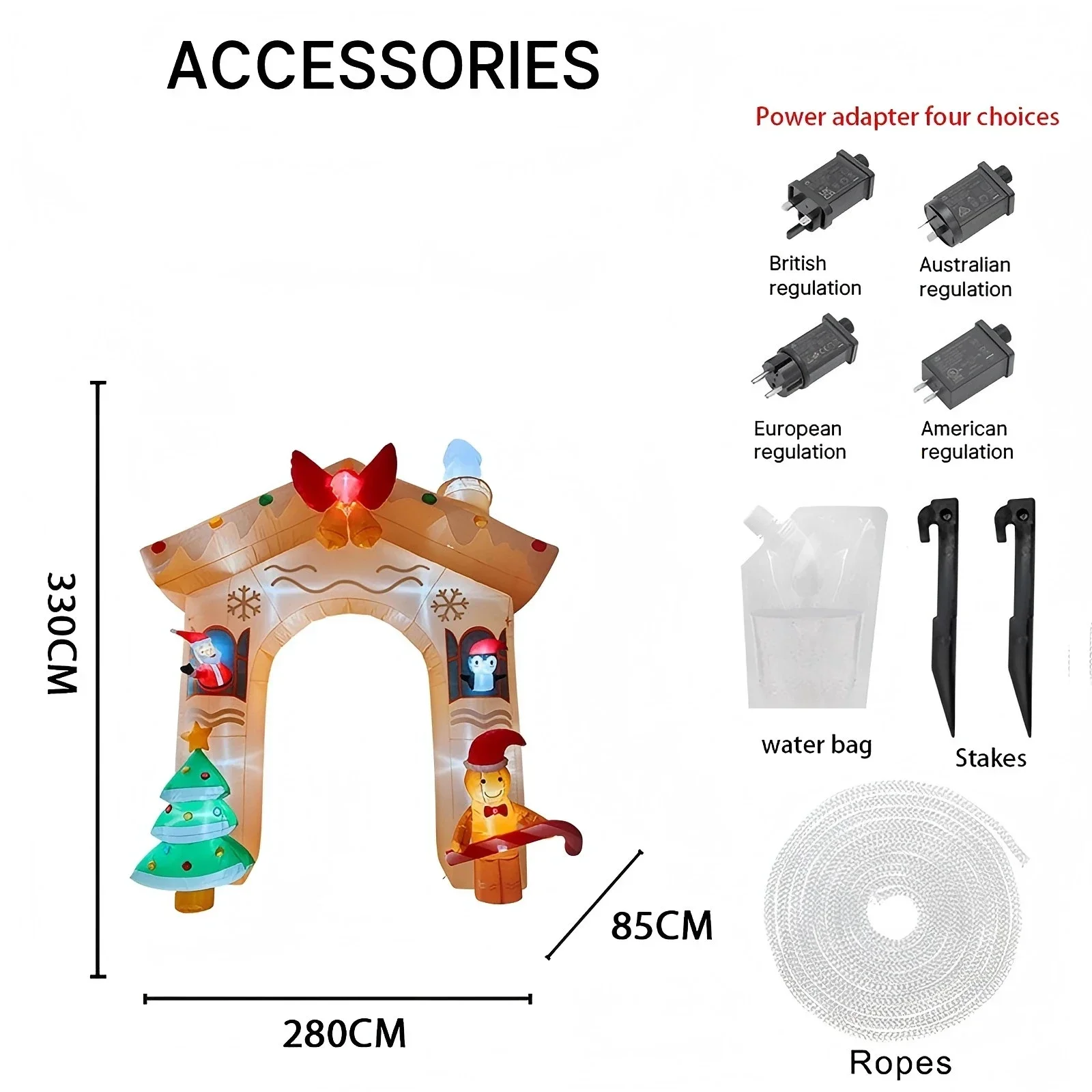 10,8 pies LED inflable Navidad patio arco decoración Santa pingüino hombre de jengibre suministros de Navidad juguete decoraciones para el hogar regalo ornamental