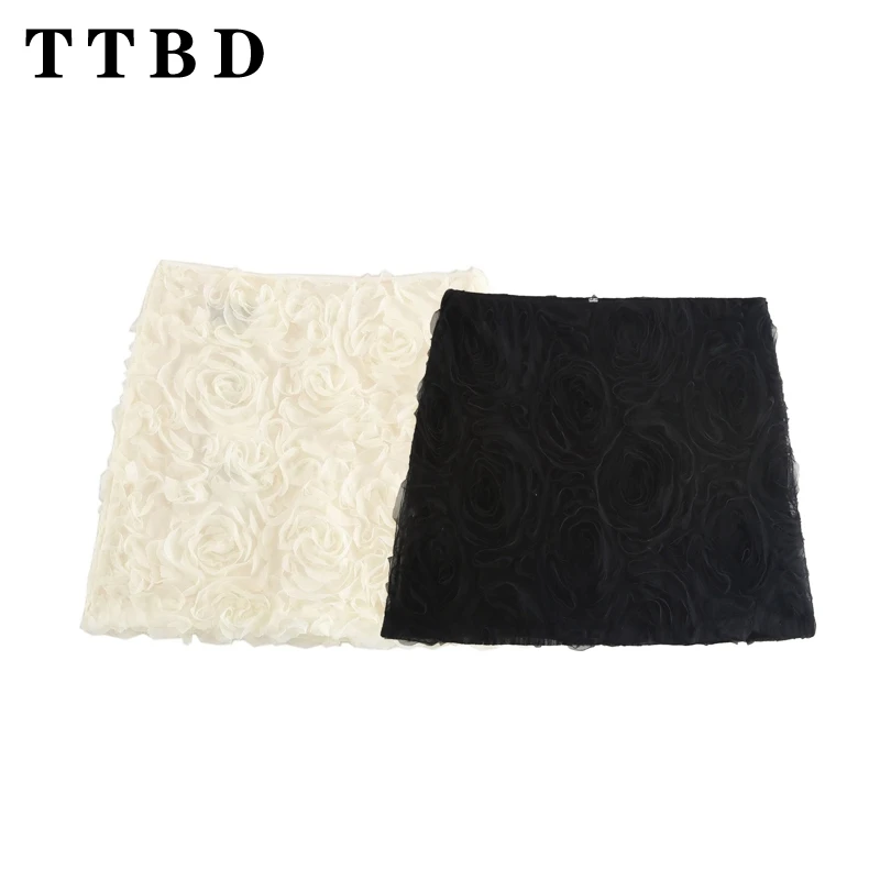 

TTBD 2024 Summer Wear New Women's Fashion Basics Slim Fit A-line High Waist Flower Shaped Mini Skirt