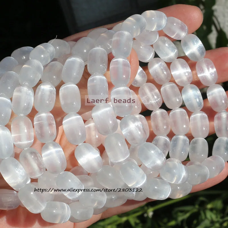 AAA Natural White Selenite/White cat's eye, 8x12mm Oval Bracelet ,100% Natural Guarantee, For DIY Jewelry Making !