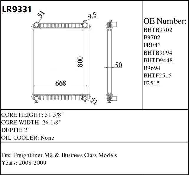 BHT-B9702 Radiator assembly for Freightliners  Truck M2 & Business Class