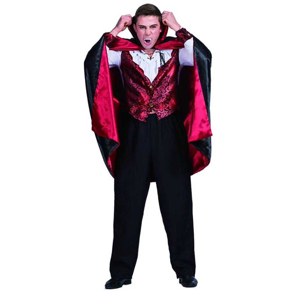 Deluxe Men's Vampire Cosplay Costume with Cloak Adult Halloween Outfits Carnival Easter Purim Fancy Dress