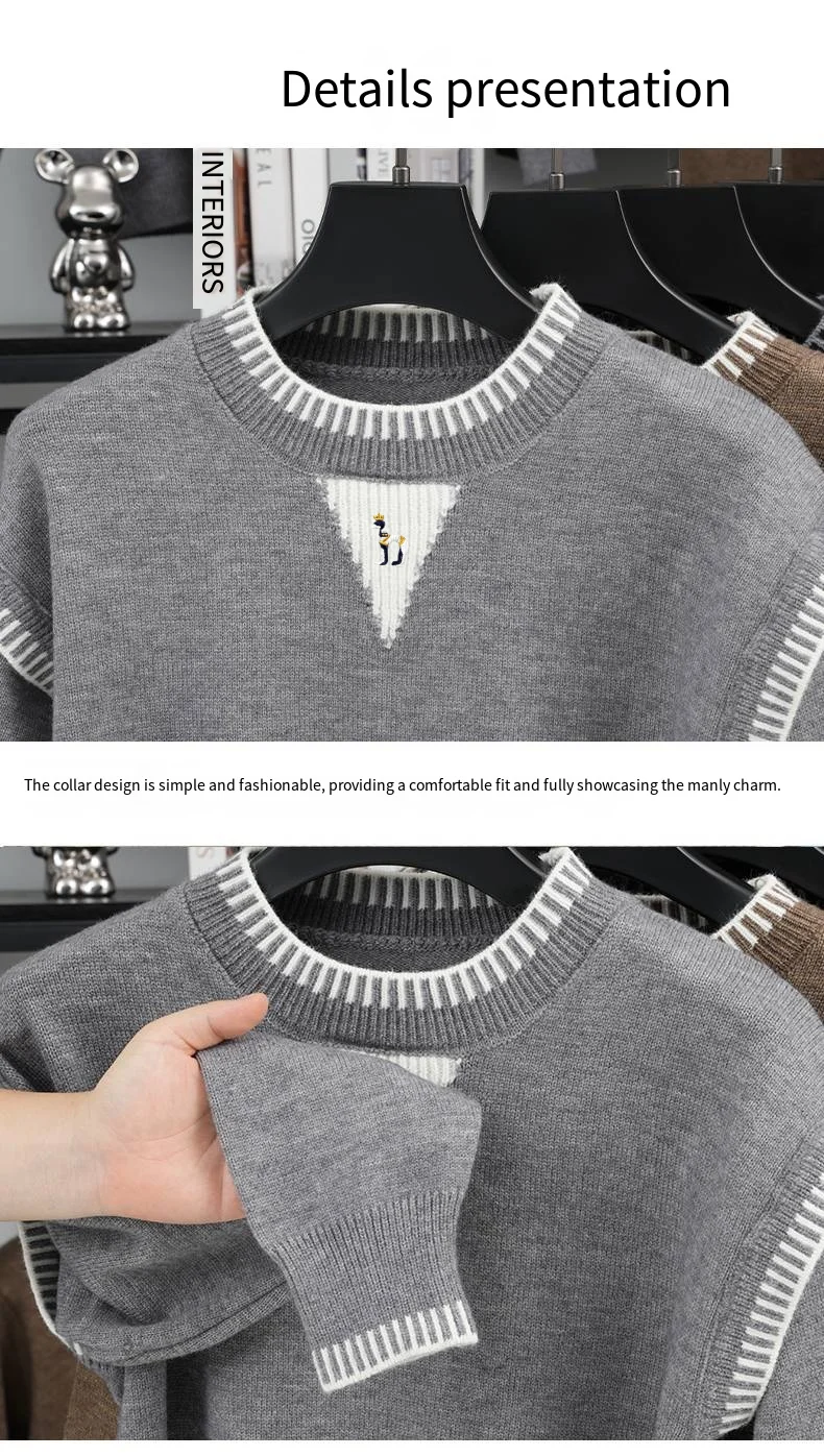 Herren Herbst-Trend Strickpullover, Rundhals, bestickter Marken-Warmpullover, trendiger, lässiger, neuer, hochwertiger Herrenbekleidungs-Oberteil – Detail 2