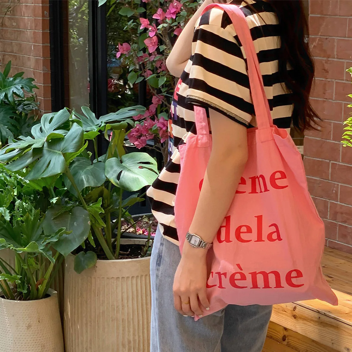 

Sweet Pink Canvas oulder Bag Thin Letter Design Summer Tote Bag Casual Faion Women's Handbag Chinese Manufacturer