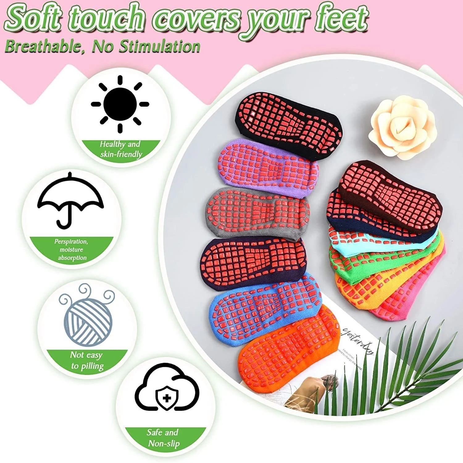 Grips Trampoline Socks Socks Non With Slip Yoga Women Anti-Skid Socks Sticky Grippers Socks For Pilates Ballet Barre Yoga