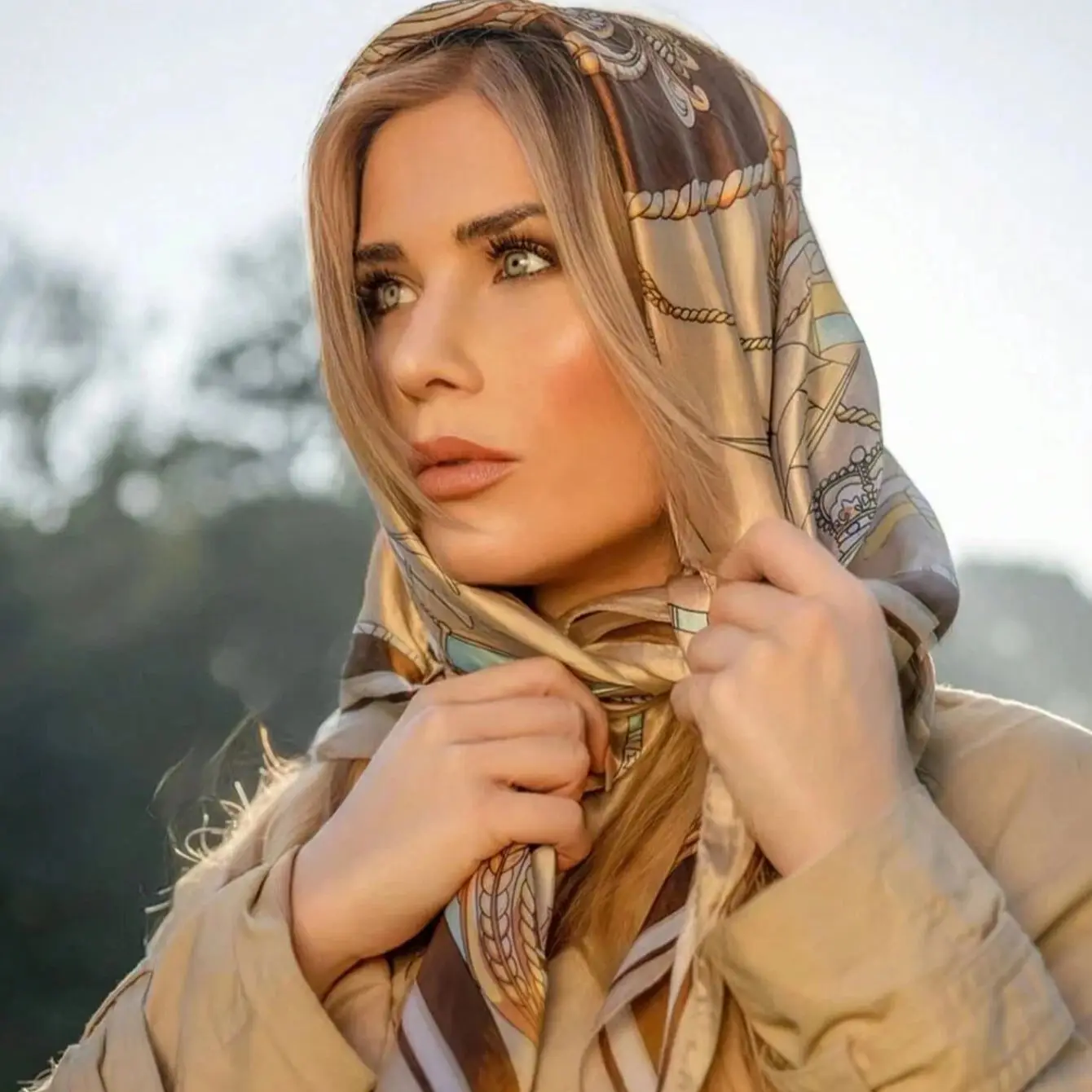 Foulard carré en soie pour femmes, marque de luxe, imprimé en Satin, Hijab, paréo, Bandana, châle, bandeau, 90x90cm