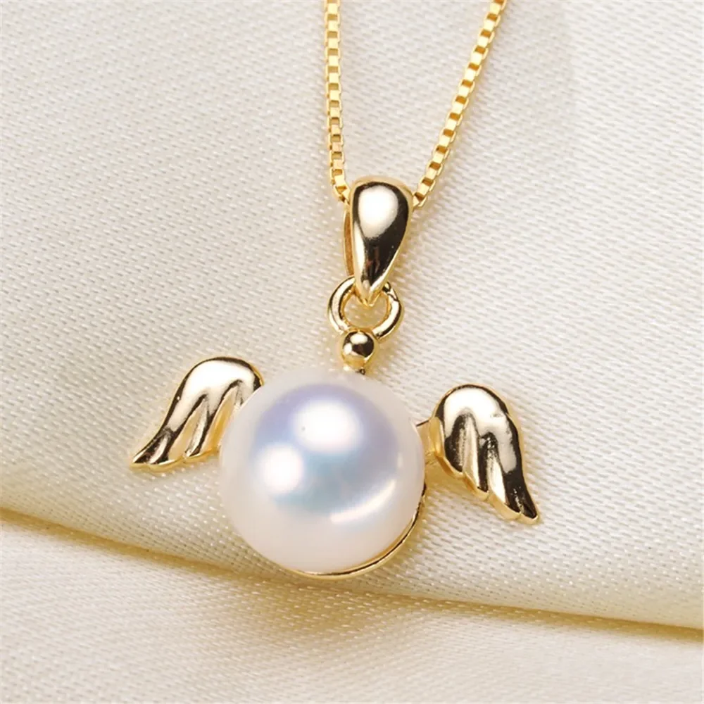 

DIY Accessories S925 Sterling Silver Pearl Pendant Empty Support Little Angel Necklace Pendant Women Fit 8mm Round Flat Beads