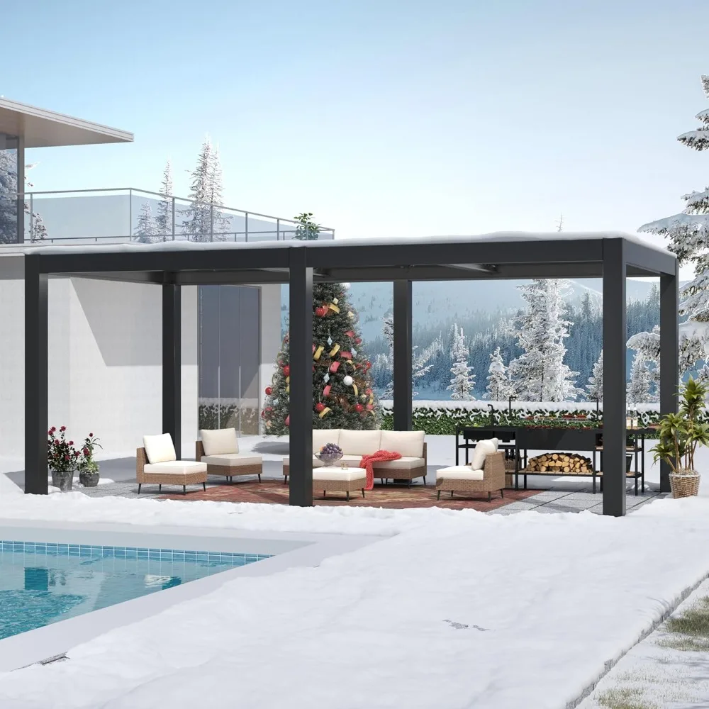 

Outdoor Louvered Pergola 10' x 20', Patio Aluminum Pergola with Adjustable Roof, Waterproof Metal Gazebo, Customized