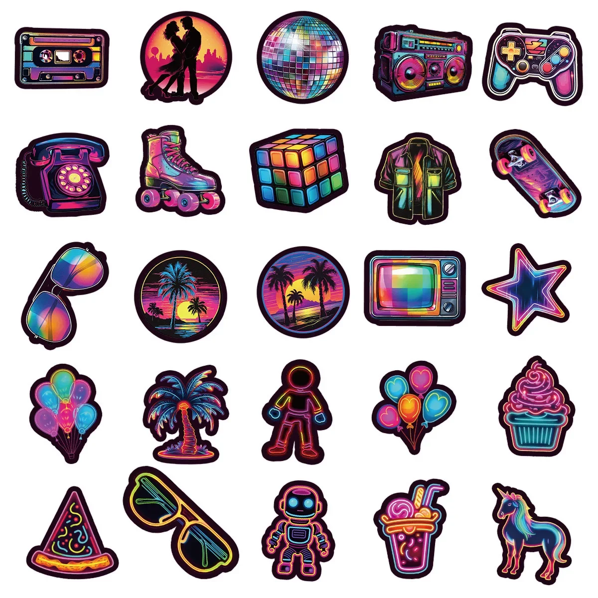 10/50Pcs Graffiti Neon Light Stickers Laptop Phone Case Luggage Car Motorcycle Bike Scooter Vinyl Waterproof Decals Sticker