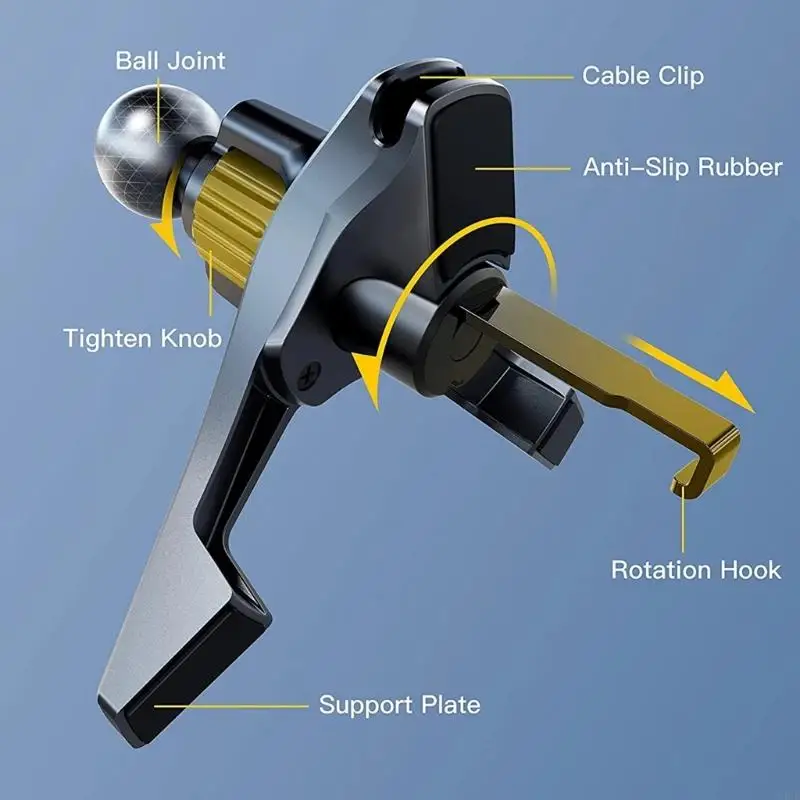 Soporte para teléfono móvil Y4UE, soporte montaje con Clip, gancho para rejilla ventilación coche con cabeza esférica,