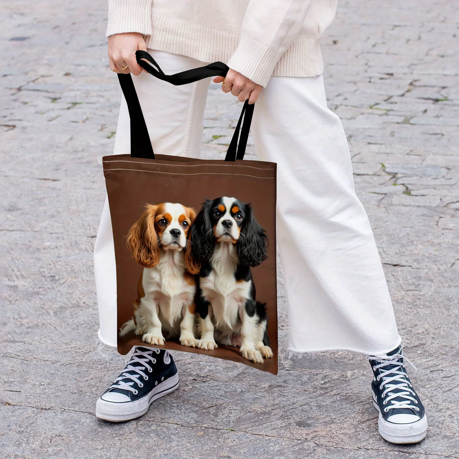 Cavalier King Charles Spaniel Print Tote Bag for Dog Lovers - Durable Pet Owner Tote with Fixed Shoulder Straps