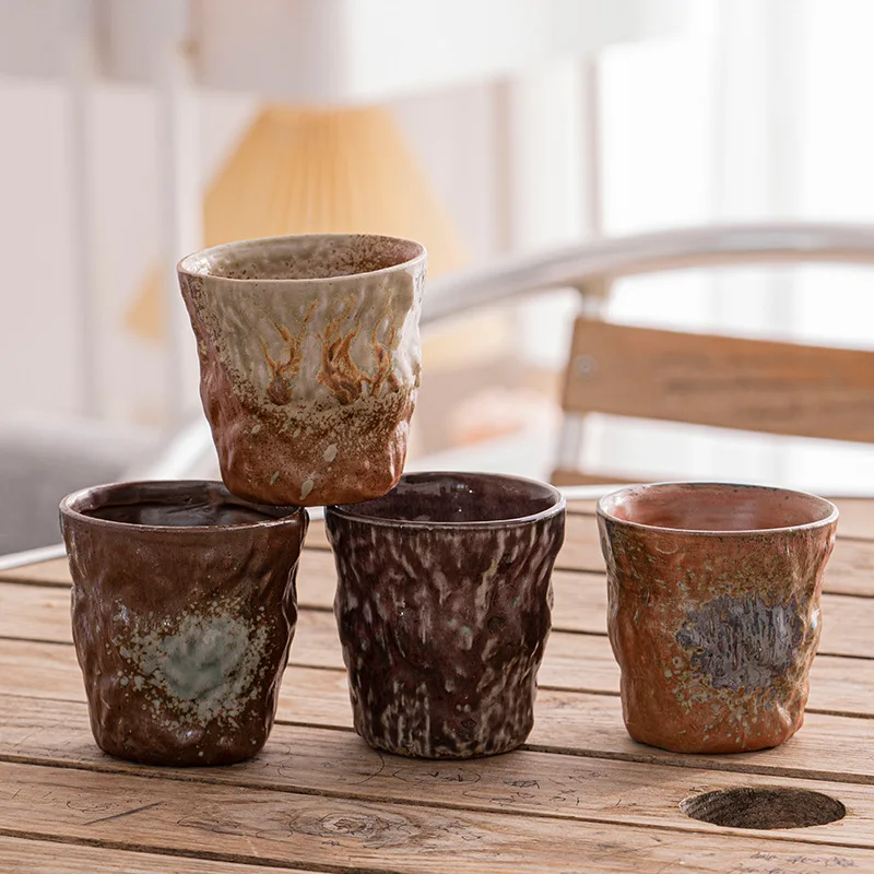 Retro Coarse Pottery Kiln Flowing Glazed Teacups Japanese Coffee Mug Cups Living Room Coffee Table Decoration Accessories