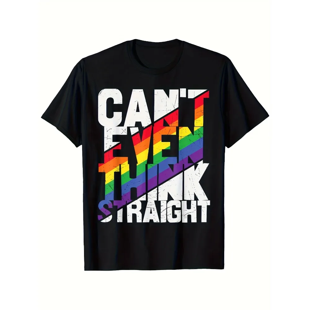 

Men'S Can't Even for THINK Straight LGBTQ Pride Graphic T-Shirt | 100% Rainbow Stripe Gay Rights Design, Soft Breathable Black Crew Neck Casual Tee for Casual Attire, Pride Events & Gifts (S-XXXL) - Funny LGBTQ+ Apparel with Statement Slogan