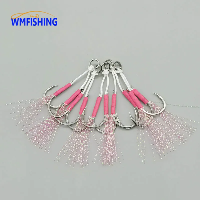 10 Pairs Double Barbed Assist Hooks Pink Jig Lure Hooks High Carbon Steel Fishing Lure Accessories pesca Slow Jigging Hooks