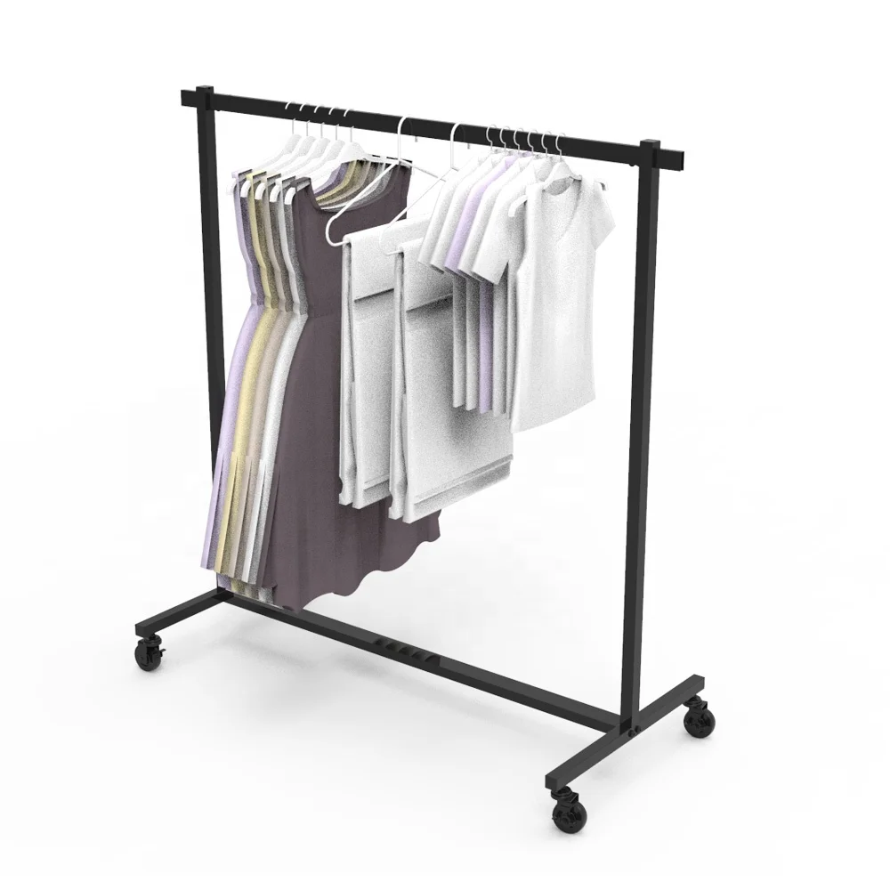 Retail Clothes Shop Gondola Units Metal Furniture Rack Display With Wheels