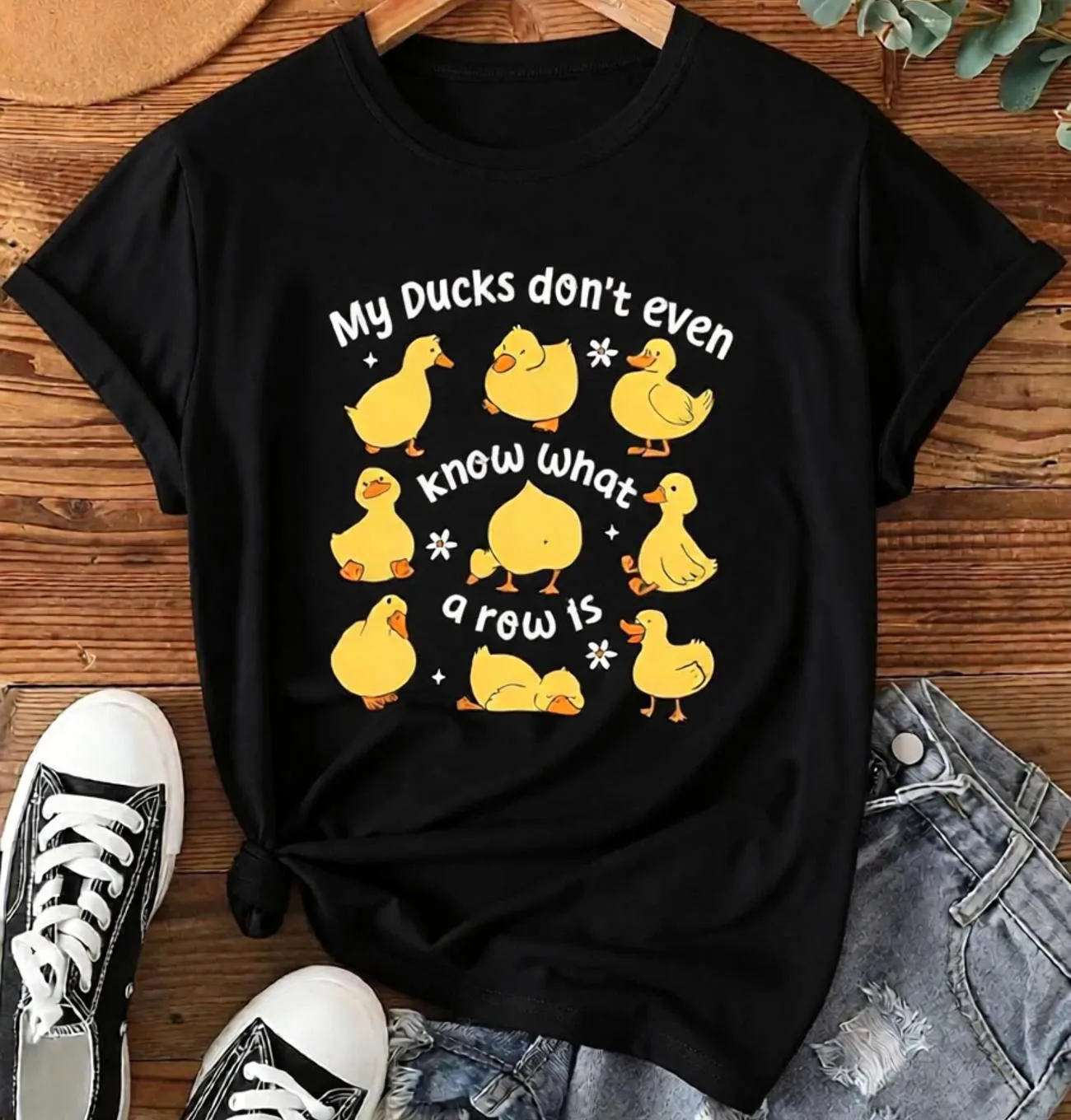 Hot Sale Women's Crew Neck Short Sleeve Tee My Ducks Don't Even Know How To Row Is Daily Comfortable Versatile Women Printed Tee