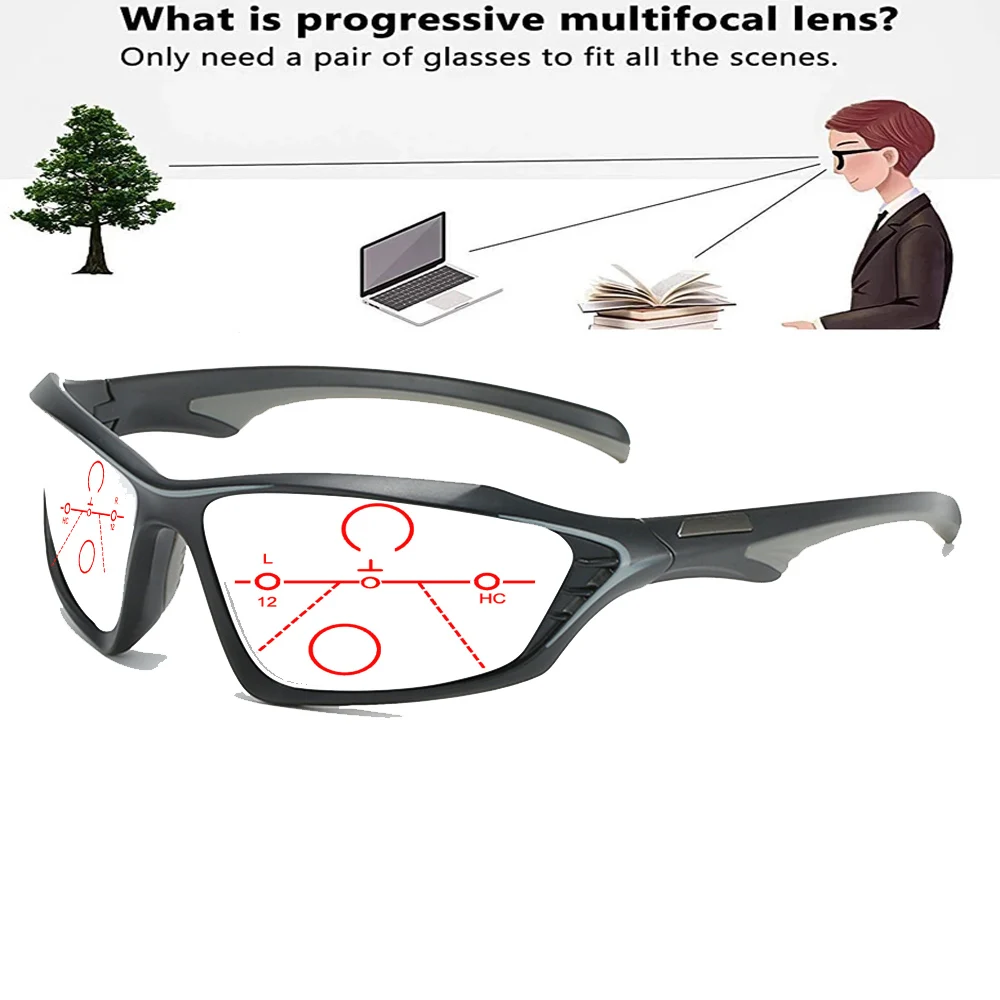 

Sport Style Handcrafted Frame One-piece Nose Pads Fashion Progressive Multifocal Reading Glasses +0.75 To +4