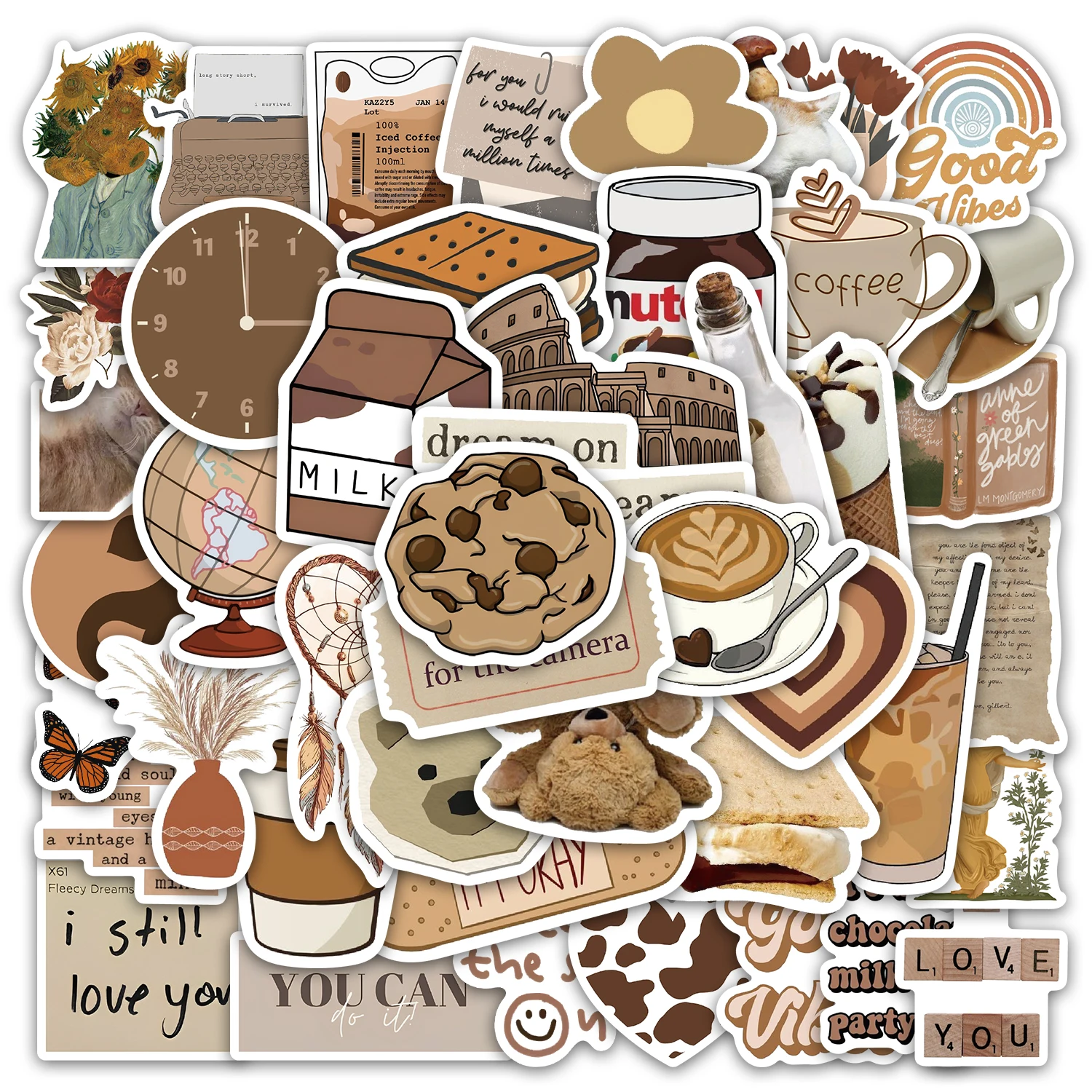 60PCS Brown Aesthetics Stickers DIY Hand Account Phone Case Laptop Water Cup Computer Toy Stickers