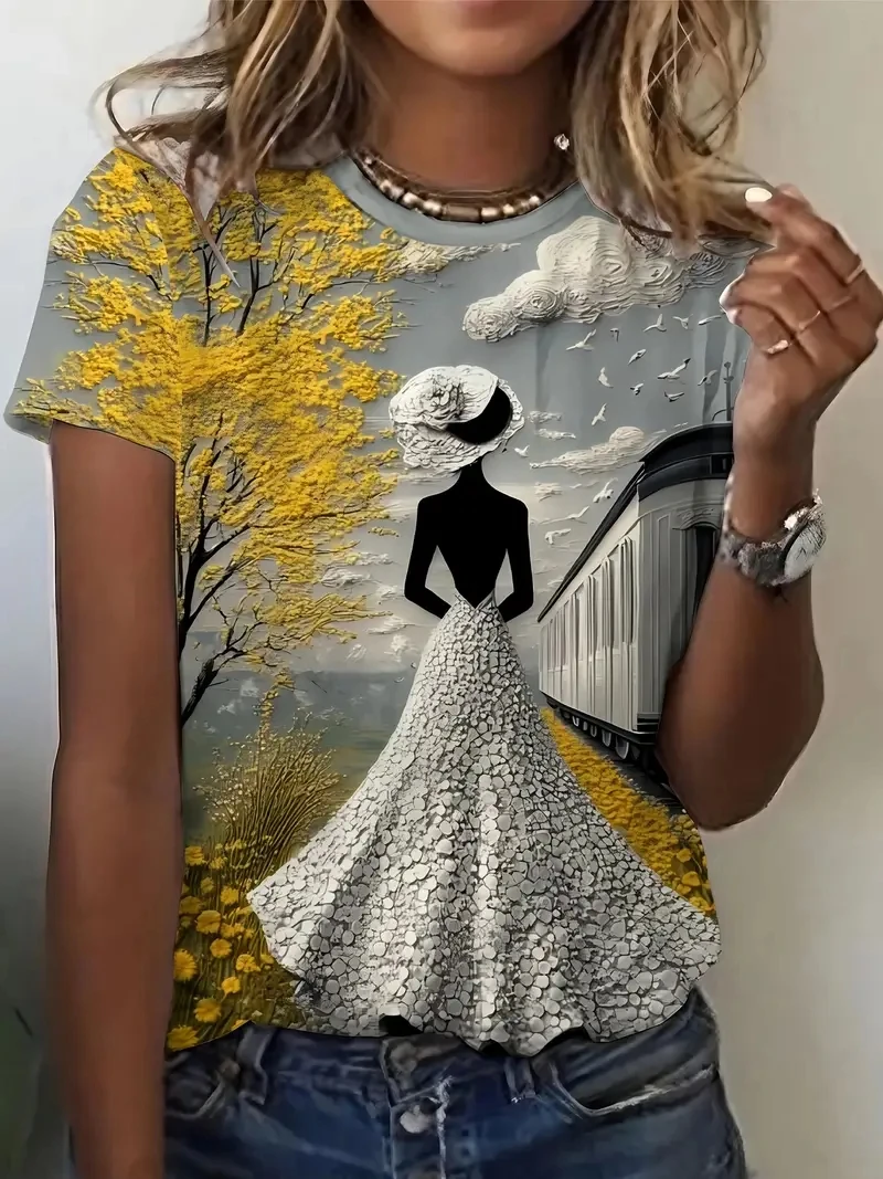 

Women's T-shirt Plus Size 3D Printed Casual Loose and Fashionable Short Sleeved T-shirt, Soft, Comfortable and Breathable